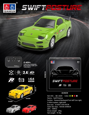 Product image for 1/64 4WD Drift Simulation Race Car with Lights, 2.4G,..., reference CPS352403