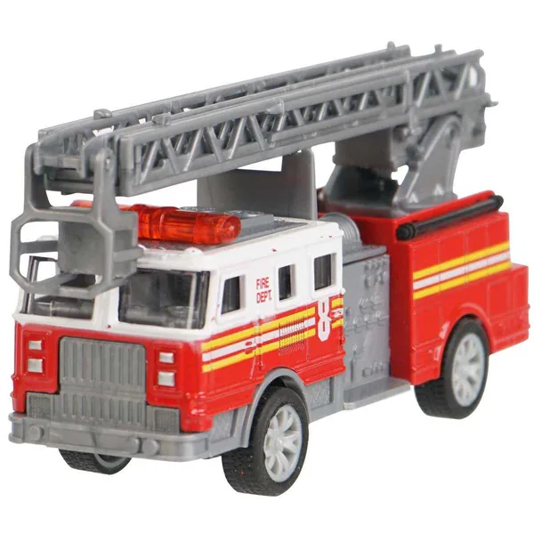 1:16 Diecast Ladder Fire Truck with Pull-Back Drive