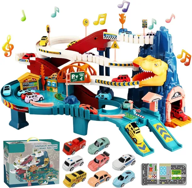 Dinosaur Slot Track Set with Eight Racing Cars