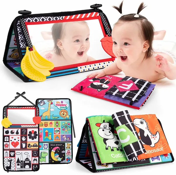 High Contrast Black and White Inflatable Tummy Time Floor Mirror
