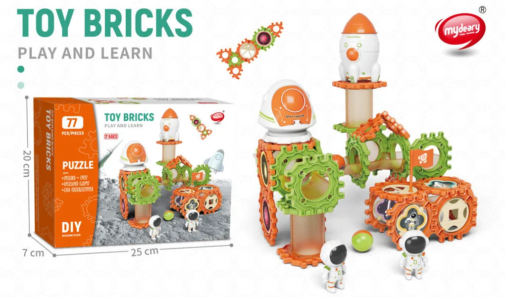 Space Marble Run Building Set with Colorful Blocks
