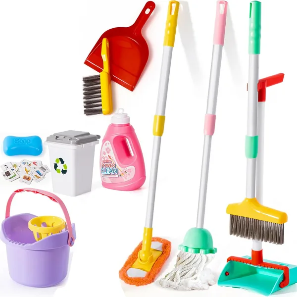 14 Pcs Cleaning Set Pretend Play Toy with Broom