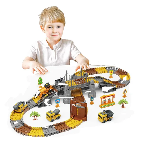 Electric 174Pcs Slot Car Race Track Set with 4 Construction Cars