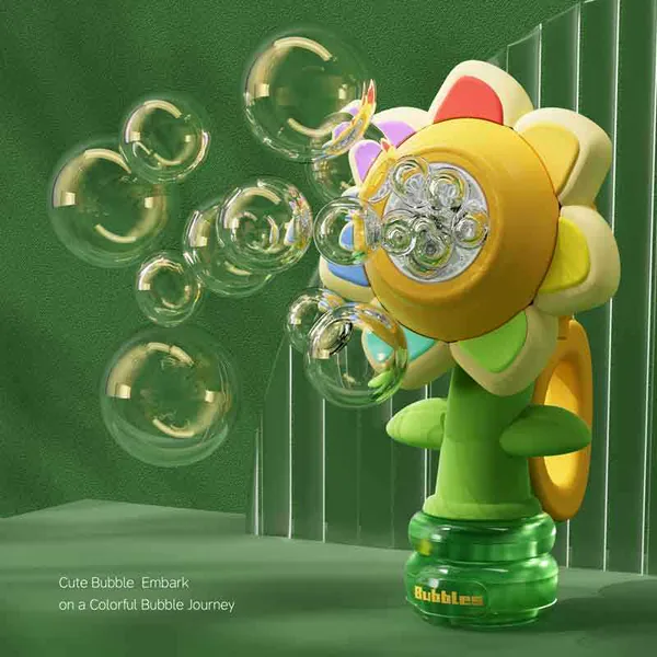 Cute Plastic Seven-Color Flower Electric Bubble Machine with Wand