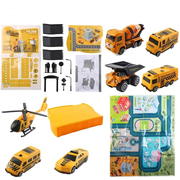 Diecast Alloy Parking Lot Racing Engineering Vehicle Play Set