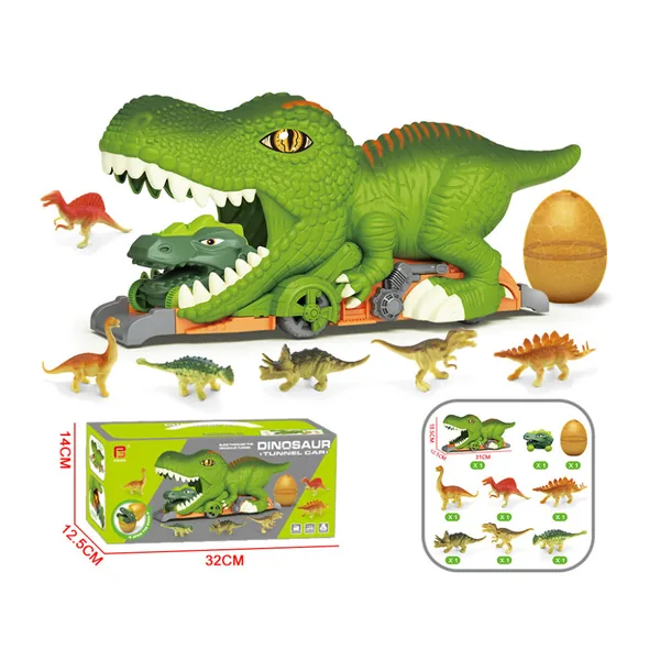 Dinosaur Swallowing Car Toy with Mini Dino Figures Sliding Play Set