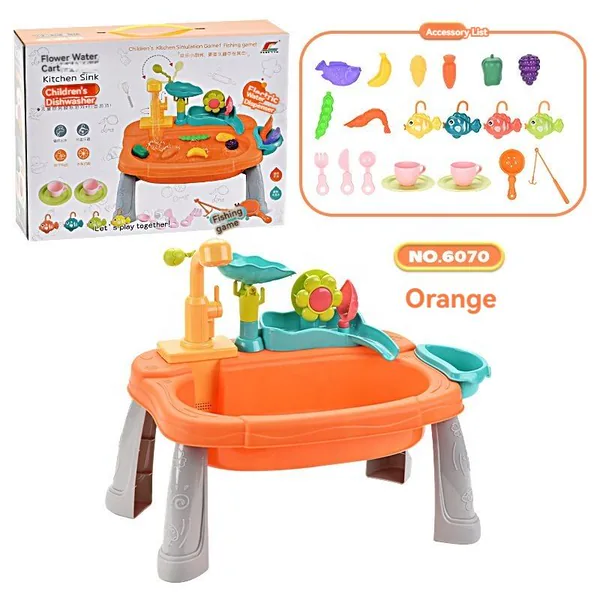 Children Kitchen Toy with Family Pretend Play Water Table Fishing Game