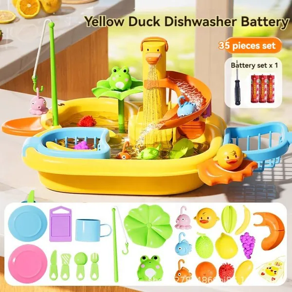 35PCS Large Kitchen Dishwasher Pretend Play Set with Water Table